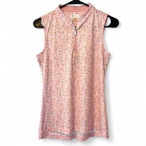 Greg Norman Sz S Sleeveless Pink Floral Half-Zip Golf Tank Top